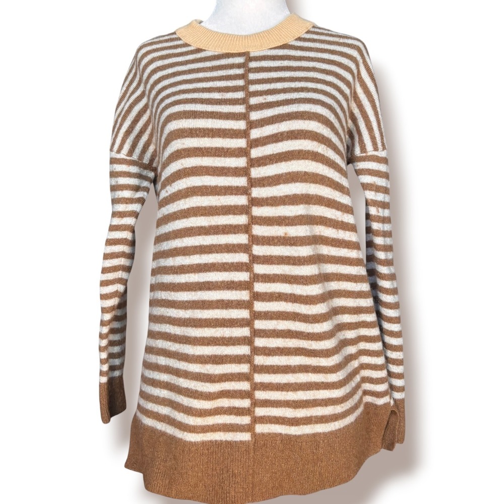 Madewell Stripe Play Merino Wool Alpaca Sweater XS Brown Cream Oversized Knit